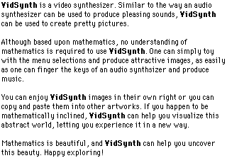 VidSynth Help Screen 1